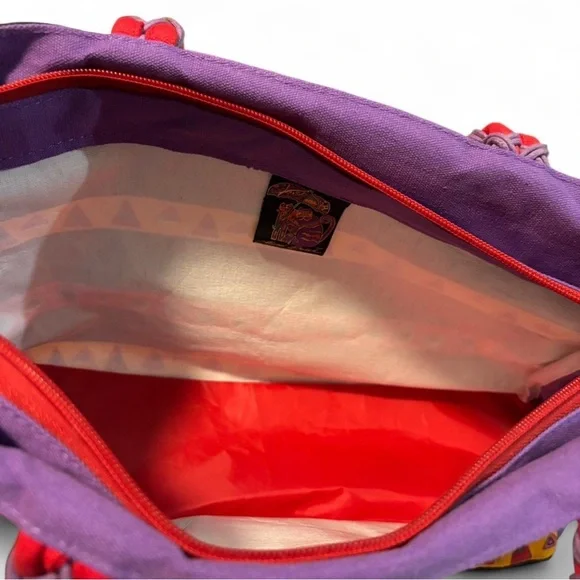 VTG Laurel Burch Colorful Cats Tote Bag Braided Strap Zip Canvas Purse Art Print - Picture 8 of 8